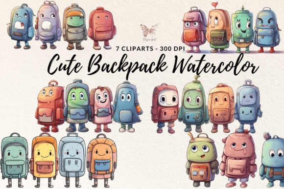 Download Cute Backpack Watercolor Cliparts - Backpack watercolor Collection