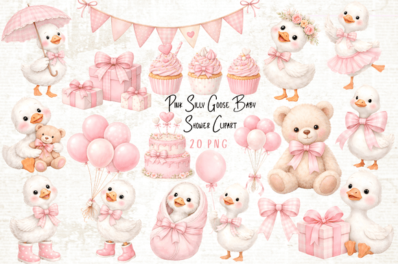 Download Pink Silly Goose Baby Shower Clipart - Pink Collection