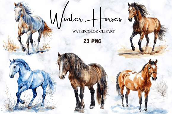 Download Watercolor Winter Horses Clipart Pack - Watercolor winter Collection