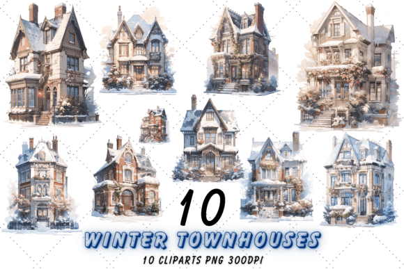 Download Watercolor Winter Townhouses Clipart Png - Premium Resources
