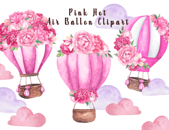 Download Watercolor Pink Hot Air Balloon Clipart - Pink Collection