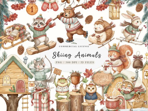 Download Watercolor Winter Woodland Animals PNG - Watercolor winter Collection