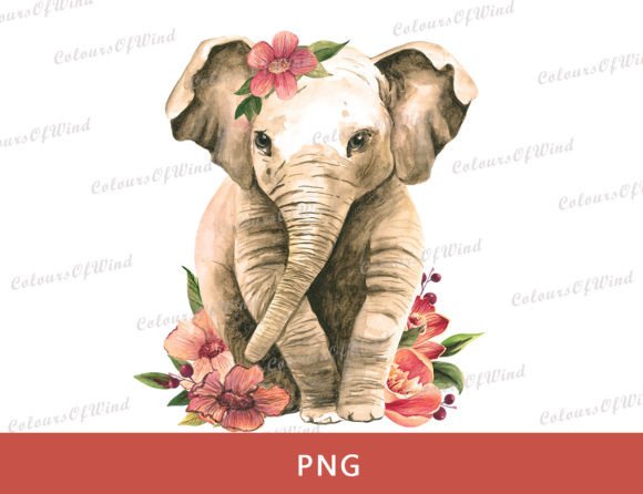 Download Watercolor Baby Elephant in Pink Floral - Pink Collection