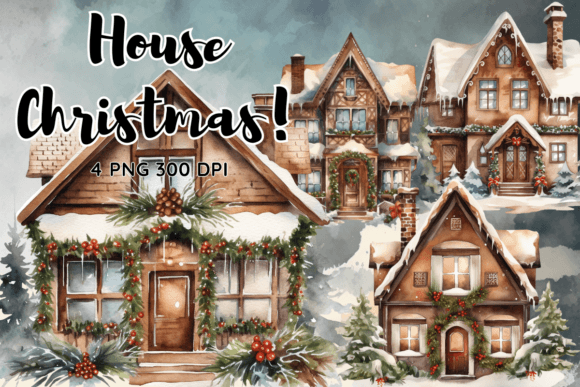 Download Christmas House Watercolor Winter - Watercolor winter Collection