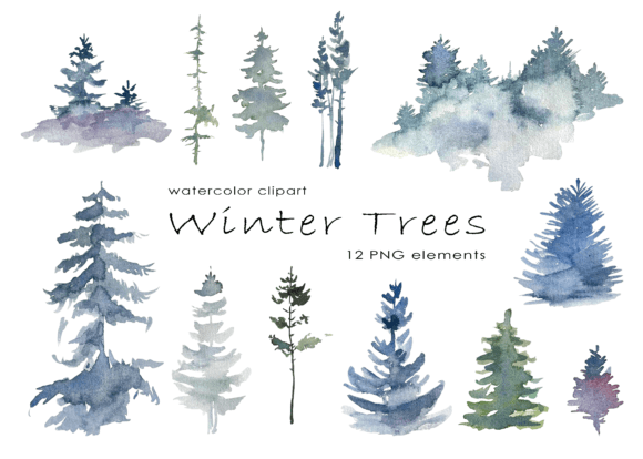 Download Watercolor Winter Trees Clipart, Forest - Watercolor winter Collection