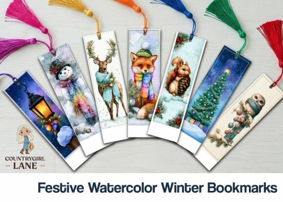 Download Festive Watercolor Winter Bookmark - Watercolor winter Collection