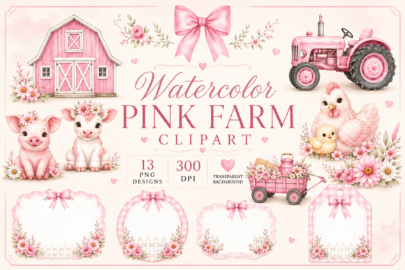 Download Watercolor Pink Farm Baby Clipart - Pink Collection