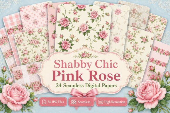 Download Shabby Chic Pink Rose Digital Paper - Pink Collection