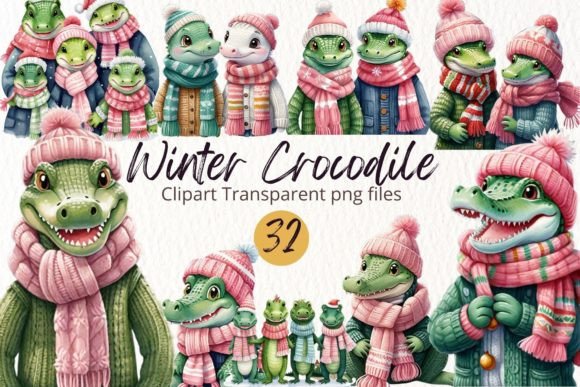 Download Watercolor Winter Crocodile Clipart PNG - Premium Resources