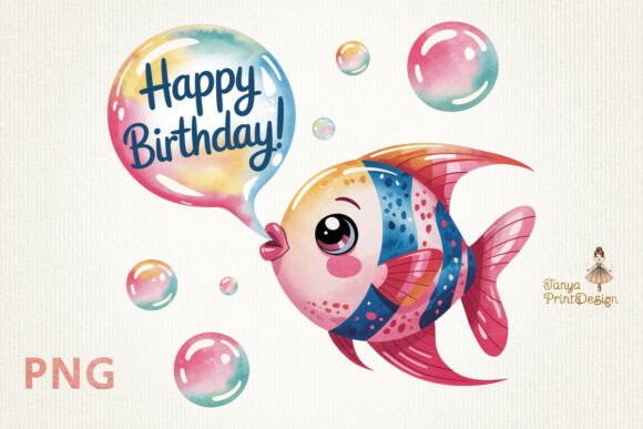 Download Cute Happy Birthday Fish Clipart | PNG - Premium Resources