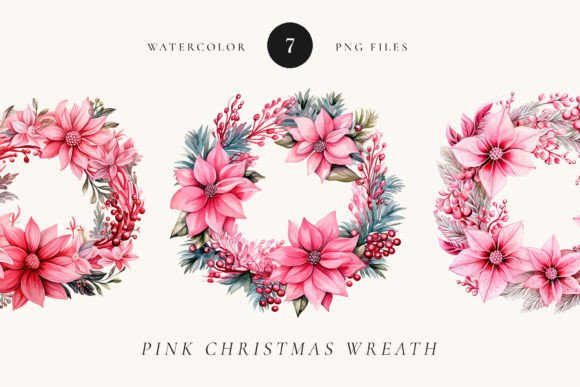 Download Pink Christmas Wreath Watercolor - Pink Collection