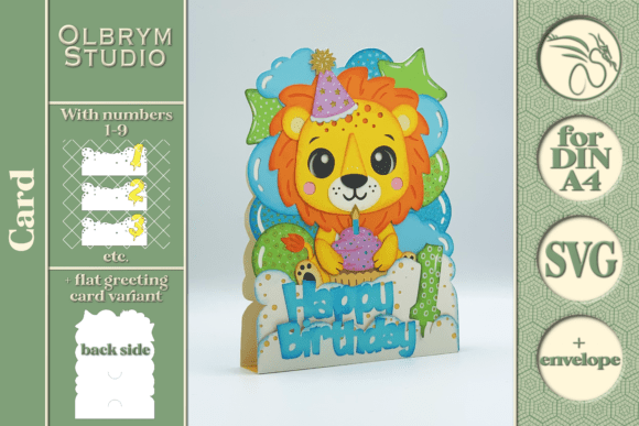 Download Baby Lion Birthday Card Kawaii SVG - Premium Resources