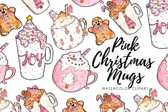 Download Watercolor Pink Christmas Mug Clipart - Pink Collection
